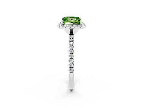White gold Princess Cut Cut Diamond Floral Halo Engagement Ring with Pavé Band and Prong Setting_2