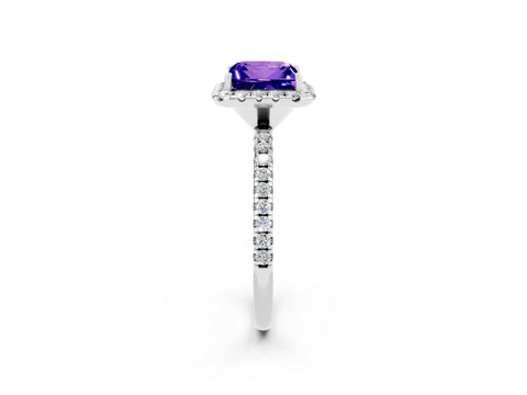 White gold Princess Cut Cut Diamond Floral Halo Engagement Ring with Pavé Band and Prong Setting_2
