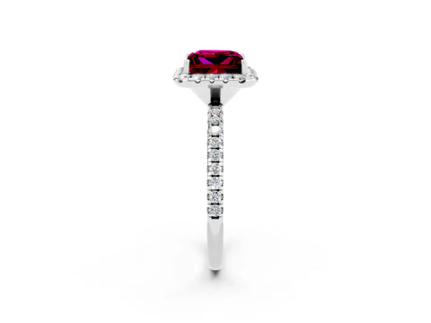 White gold Princess Cut Cut Diamond Floral Halo Engagement Ring with Pavé Band and Prong Setting_2