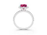 White gold Princess Cut Cut Diamond Floral Halo Engagement Ring with Pavé Band and Prong Setting_3