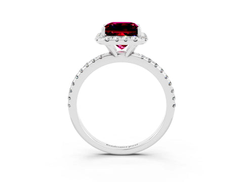 White gold Princess Cut Cut Diamond Floral Halo Engagement Ring with Pavé Band and Prong Setting_3
