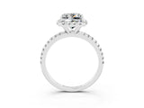 White gold Princess Cut Cut Diamond Floral Halo Engagement Ring with Pavé Band and Prong Setting_3