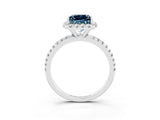 White gold Princess Cut Cut Diamond Floral Halo Engagement Ring with Pavé Band and Prong Setting_3