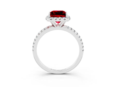 White gold Princess Cut Cut Diamond Floral Halo Engagement Ring with Pavé Band and Prong Setting_3