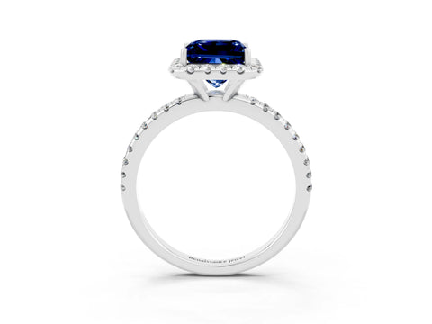 White gold Princess Cut Cut Diamond Floral Halo Engagement Ring with Pavé Band and Prong Setting_3
