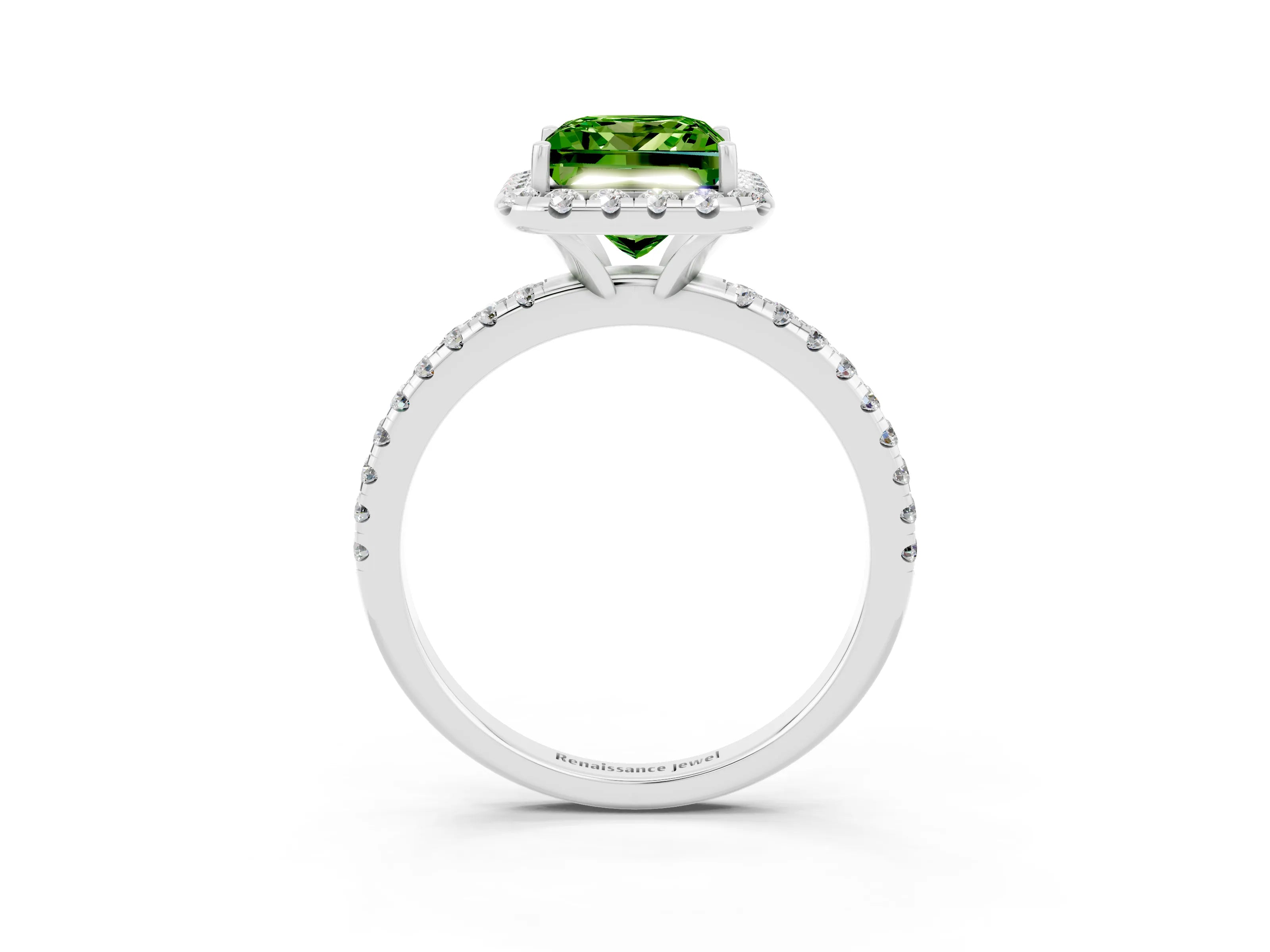 White gold Princess Cut Cut Diamond Floral Halo Engagement Ring with Pavé Band and Prong Setting_3