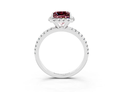 White gold Princess Cut Cut Diamond Floral Halo Engagement Ring with Pavé Band and Prong Setting_3