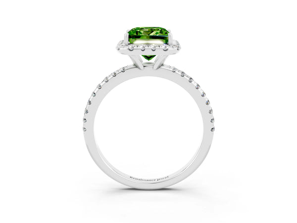 White gold Princess Cut Cut Diamond Floral Halo Engagement Ring with Pavé Band and Prong Setting