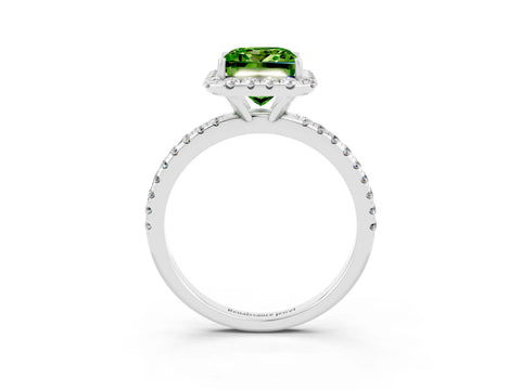 White gold Princess Cut Cut Diamond Floral Halo Engagement Ring with Pavé Band and Prong Setting_3