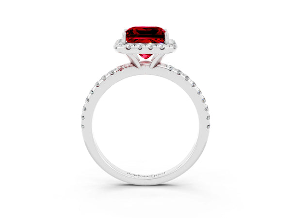 White gold Princess Cut Cut Diamond Floral Halo Engagement Ring with Pavé Band and Prong Setting