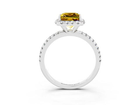 White gold Princess Cut Cut Diamond Floral Halo Engagement Ring with Pavé Band and Prong Setting_3