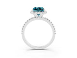 White gold Princess Cut Cut Diamond Floral Halo Engagement Ring with Pavé Band and Prong Setting_3