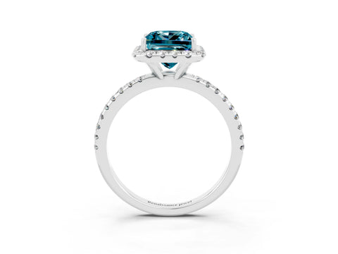 White gold Princess Cut Cut Diamond Floral Halo Engagement Ring with Pavé Band and Prong Setting_3