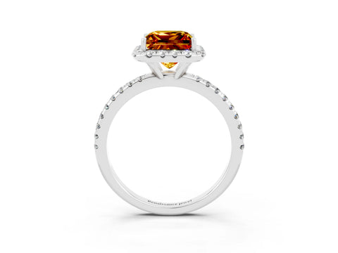 White gold Princess Cut Cut Diamond Floral Halo Engagement Ring with Pavé Band and Prong Setting_3