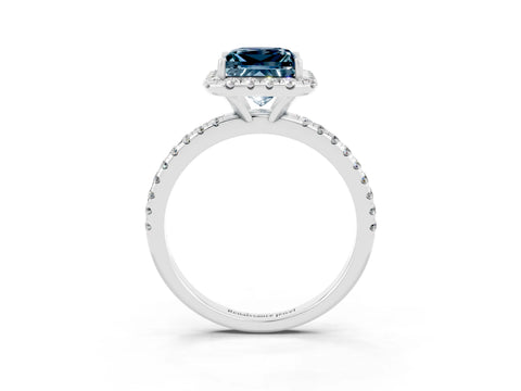 White gold Princess Cut Cut Diamond Floral Halo Engagement Ring with Pavé Band and Prong Setting_3