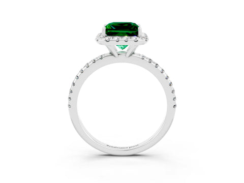White gold Princess Cut Cut Diamond Floral Halo Engagement Ring with Pavé Band and Prong Setting_3