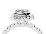 White gold Princess Cut Cut Diamond Floral Halo Engagement Ring with Pavé Band and Prong Setting_4