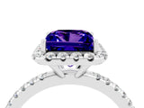 White gold Princess Cut Cut Diamond Floral Halo Engagement Ring with Pavé Band and Prong Setting_4