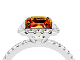 White gold Princess Cut Cut Diamond Floral Halo Engagement Ring with Pavé Band and Prong Setting_4