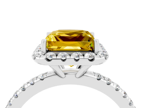 White gold Princess Cut Cut Diamond Floral Halo Engagement Ring with Pavé Band and Prong Setting_4