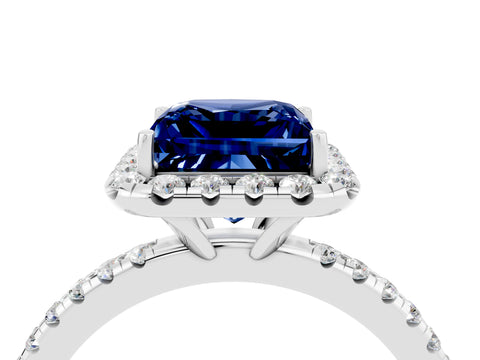 White gold Princess Cut Cut Diamond Floral Halo Engagement Ring with Pavé Band and Prong Setting_4