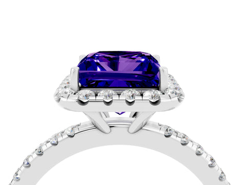 White gold Princess Cut Cut Diamond Floral Halo Engagement Ring with Pavé Band and Prong Setting_4