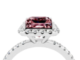 White gold Princess Cut Cut Diamond Floral Halo Engagement Ring with Pavé Band and Prong Setting_4