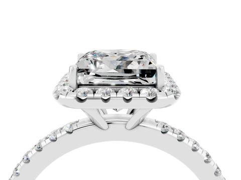 White gold Princess Cut Cut Diamond Floral Halo Engagement Ring with Pavé Band and Prong Setting_4
