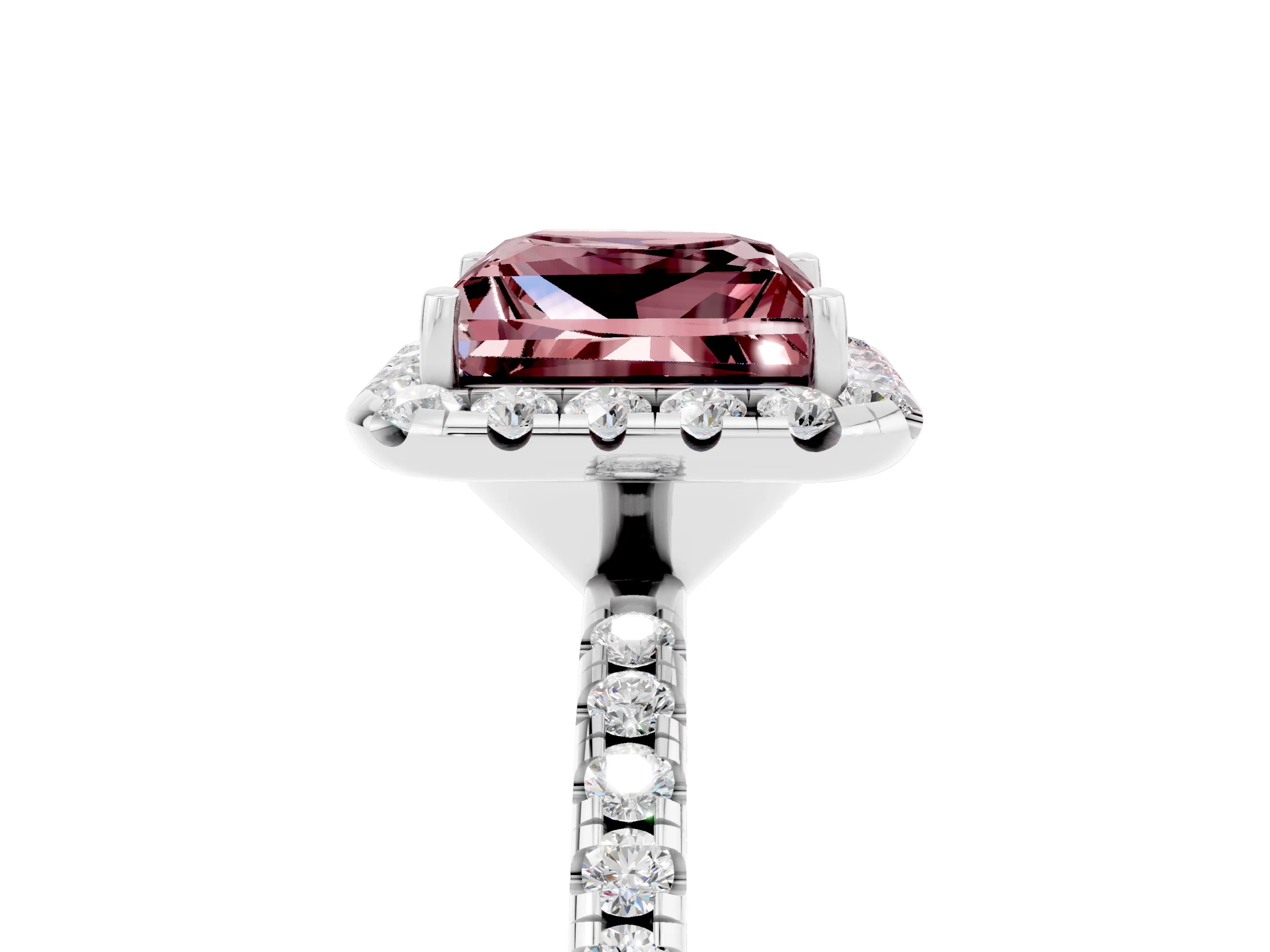White gold Princess Cut Cut Diamond Floral Halo Engagement Ring with Pavé Band and Prong Setting_5