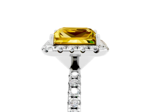 White gold Princess Cut Cut Diamond Floral Halo Engagement Ring with Pavé Band and Prong Setting_5