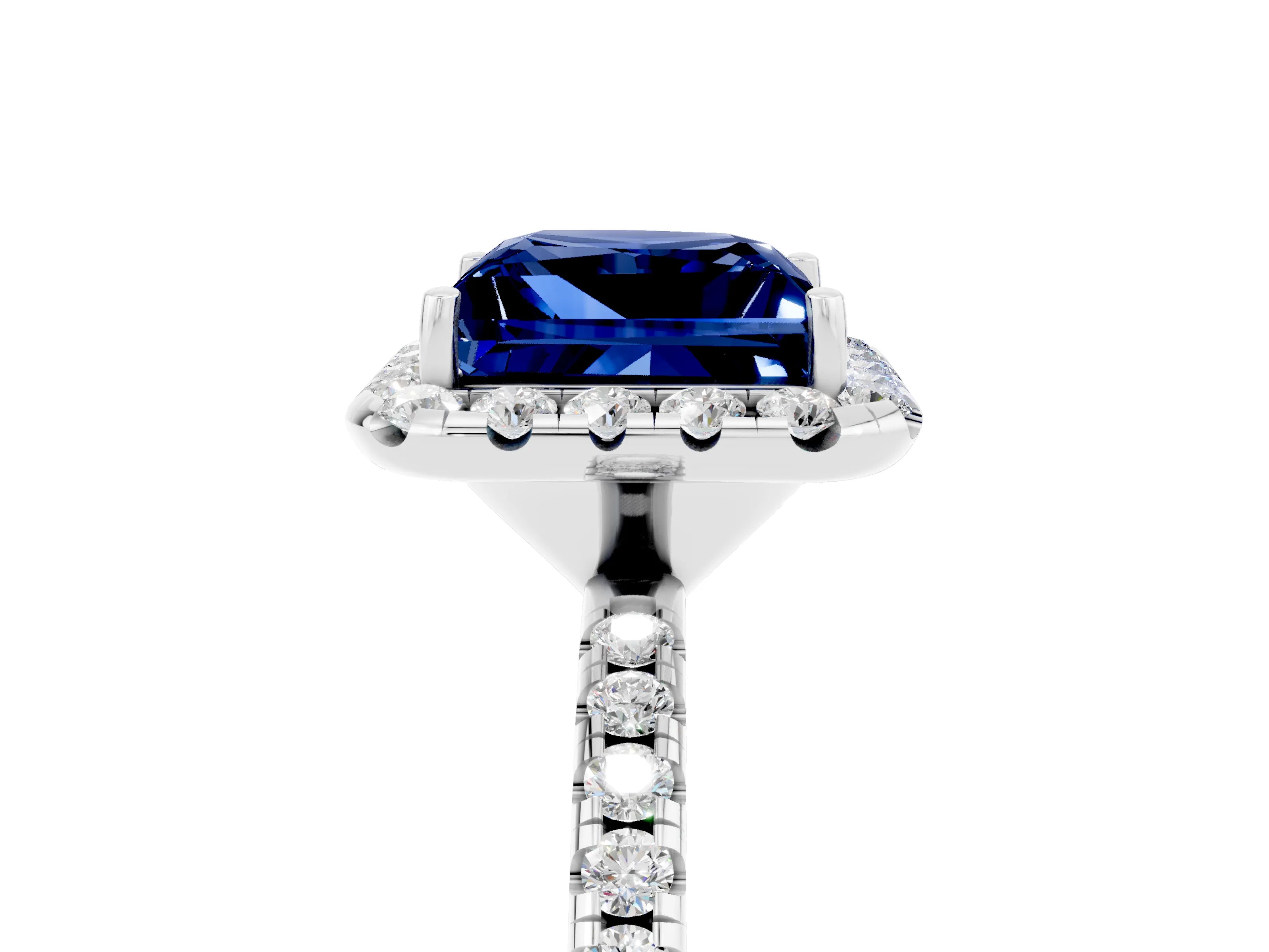 White gold Princess Cut Cut Diamond Floral Halo Engagement Ring with Pavé Band and Prong Setting_5
