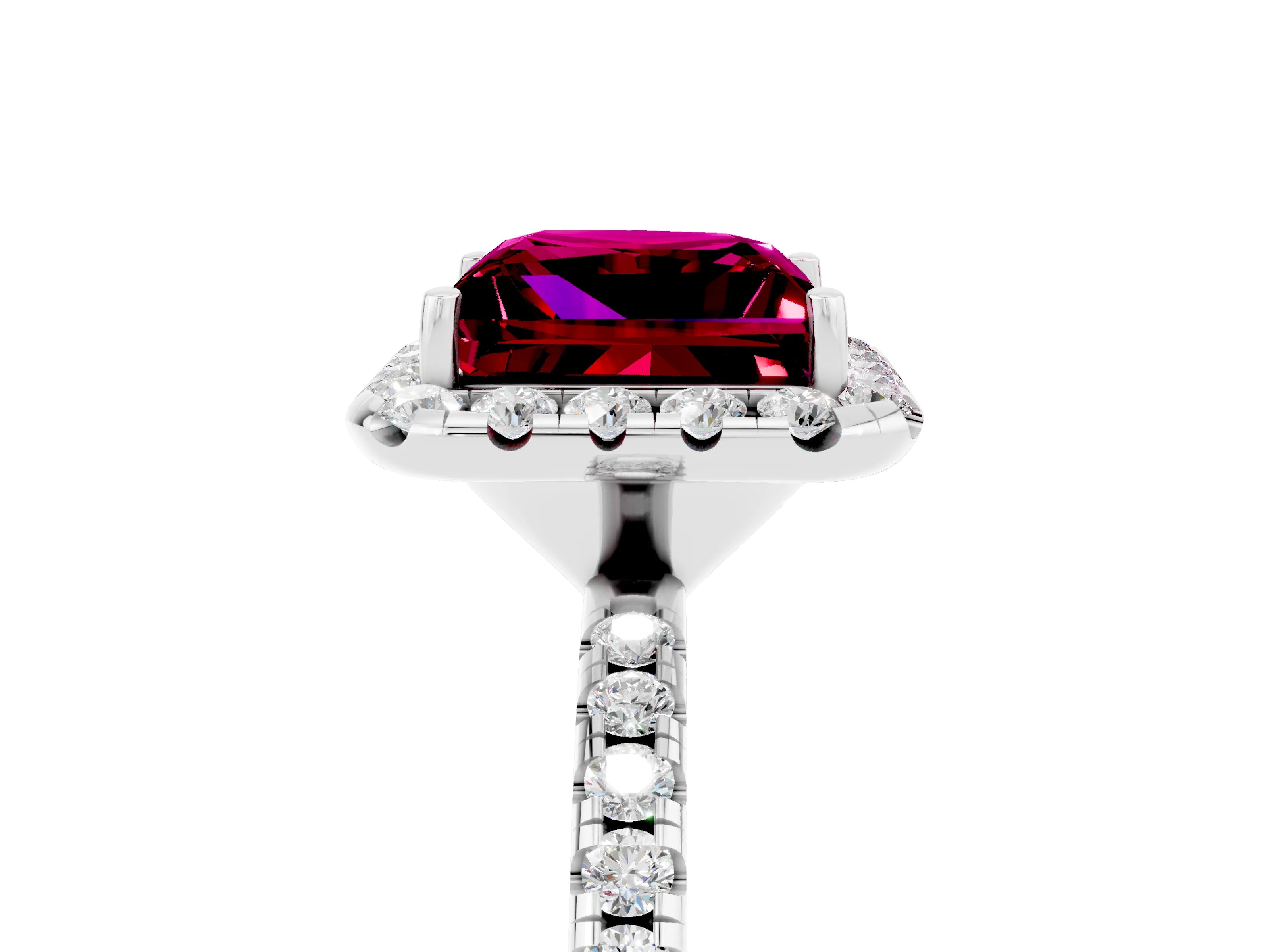 White gold Princess Cut Cut Diamond Floral Halo Engagement Ring with Pavé Band and Prong Setting_5