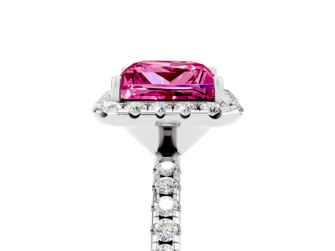 White gold Princess Cut Cut Diamond Floral Halo Engagement Ring with Pavé Band and Prong Setting_5