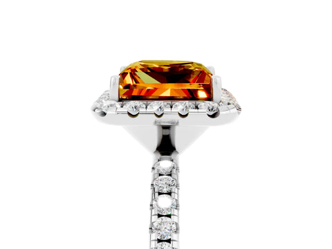 White gold Princess Cut Cut Diamond Floral Halo Engagement Ring with Pavé Band and Prong Setting_5
