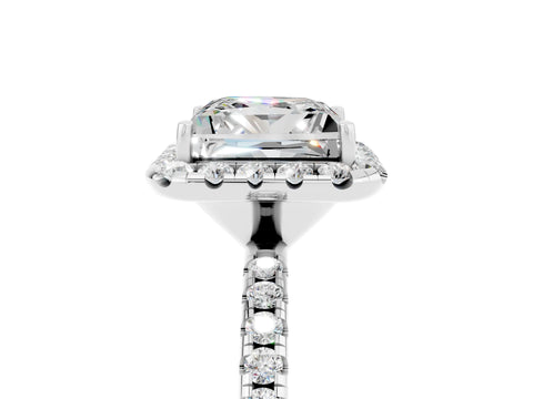 White gold Princess Cut Cut Diamond Floral Halo Engagement Ring with Pavé Band and Prong Setting_5