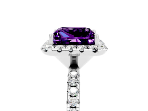 White gold Princess Cut Cut Diamond Floral Halo Engagement Ring with Pavé Band and Prong Setting_5