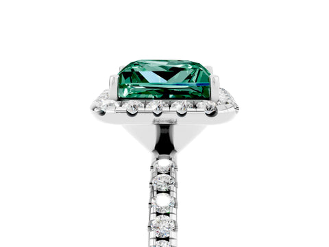 White gold Princess Cut Cut Diamond Floral Halo Engagement Ring with Pavé Band and Prong Setting_5