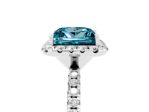 White gold Princess Cut Cut Diamond Floral Halo Engagement Ring with Pavé Band and Prong Setting_5