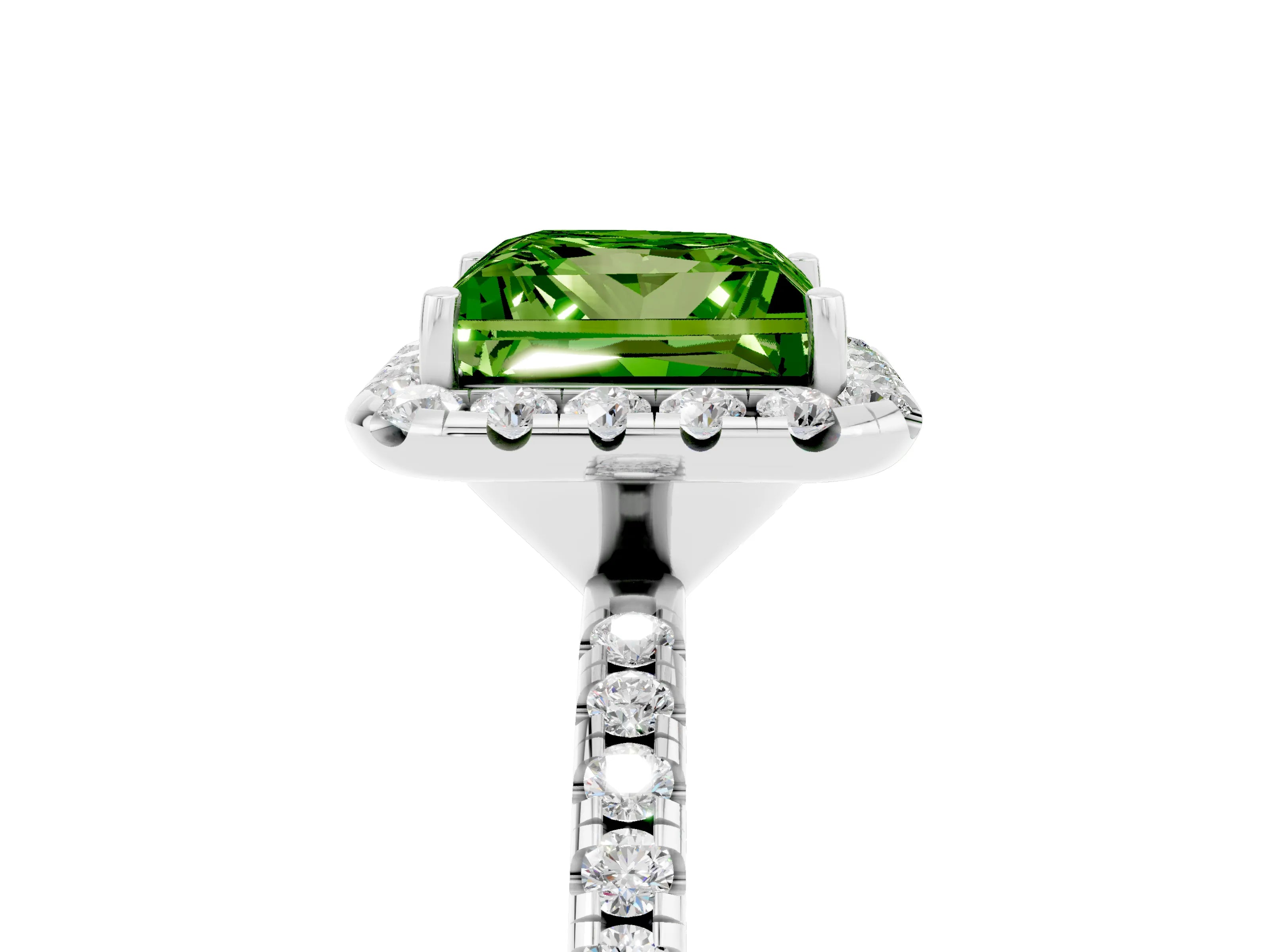 White gold Princess Cut Cut Diamond Floral Halo Engagement Ring with Pavé Band and Prong Setting_5