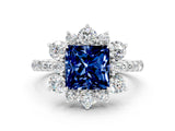 White gold Princess Cut Cut Diamond Floral Halo Pave Band with Prong Setting