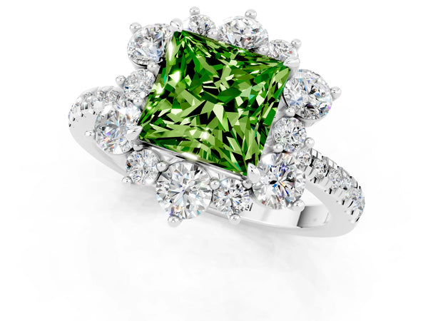 White gold Princess Cut Cut Diamond Floral Halo Pave Band with Prong Setting