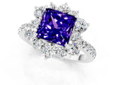 White gold Princess Cut Cut Diamond Floral Halo Pave Band with Prong Setting_1