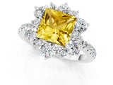 White gold Princess Cut Cut Diamond Floral Halo Pave Band with Prong Setting_1