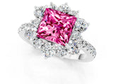 White gold Princess Cut Cut Diamond Floral Halo Pave Band with Prong Setting_1