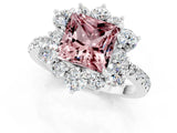 White gold Princess Cut Cut Diamond Floral Halo Pave Band with Prong Setting_1