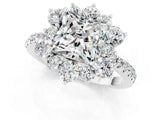 White gold Princess Cut Cut Diamond Floral Halo Pave Band with Prong Setting_1