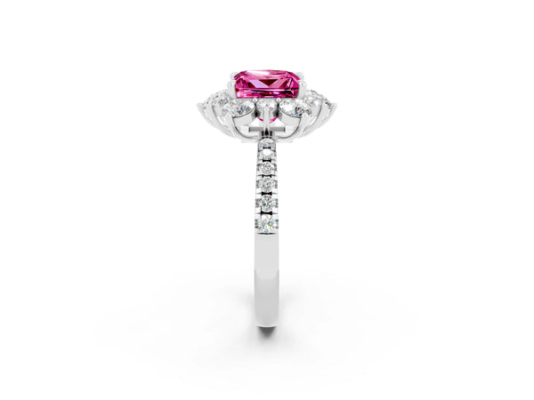 Platinum Princess Cut Cut Diamond Floral Halo Pave Band with Prong Setting