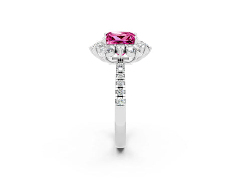 White gold Princess Cut Cut Diamond Floral Halo Pave Band with Prong Setting_2