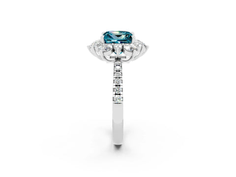 White gold Princess Cut Cut Diamond Floral Halo Pave Band with Prong Setting_2