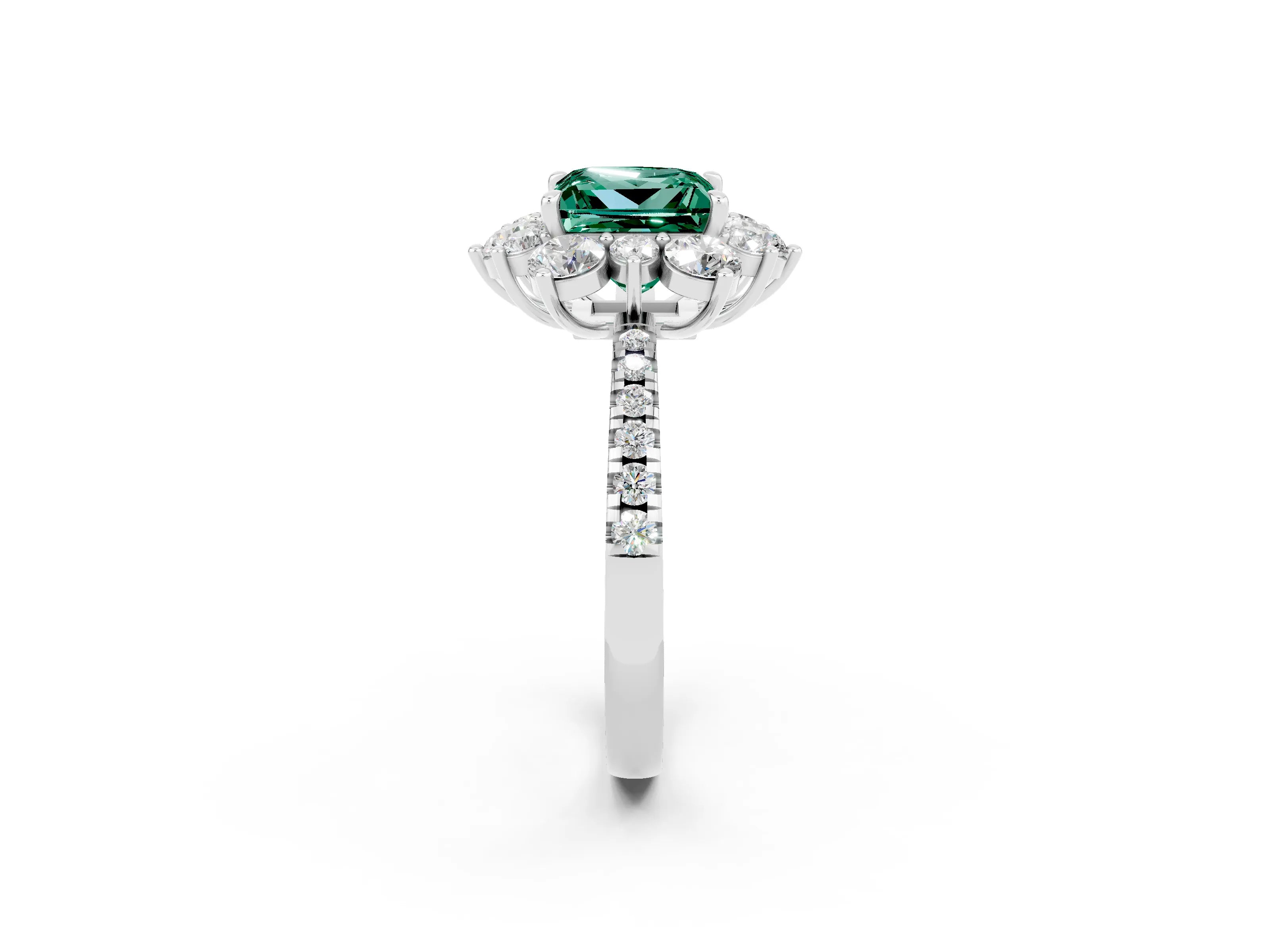 White gold Princess Cut Cut Diamond Floral Halo Pave Band with Prong Setting_2